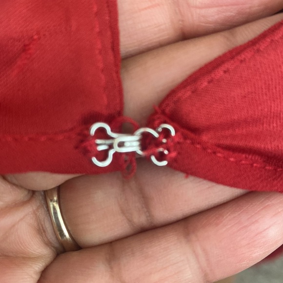 🎈Express lace Long Sleeve Elastic Waist Red Keyhole Pleated Dress Size Medium. - Picture 13 of 13